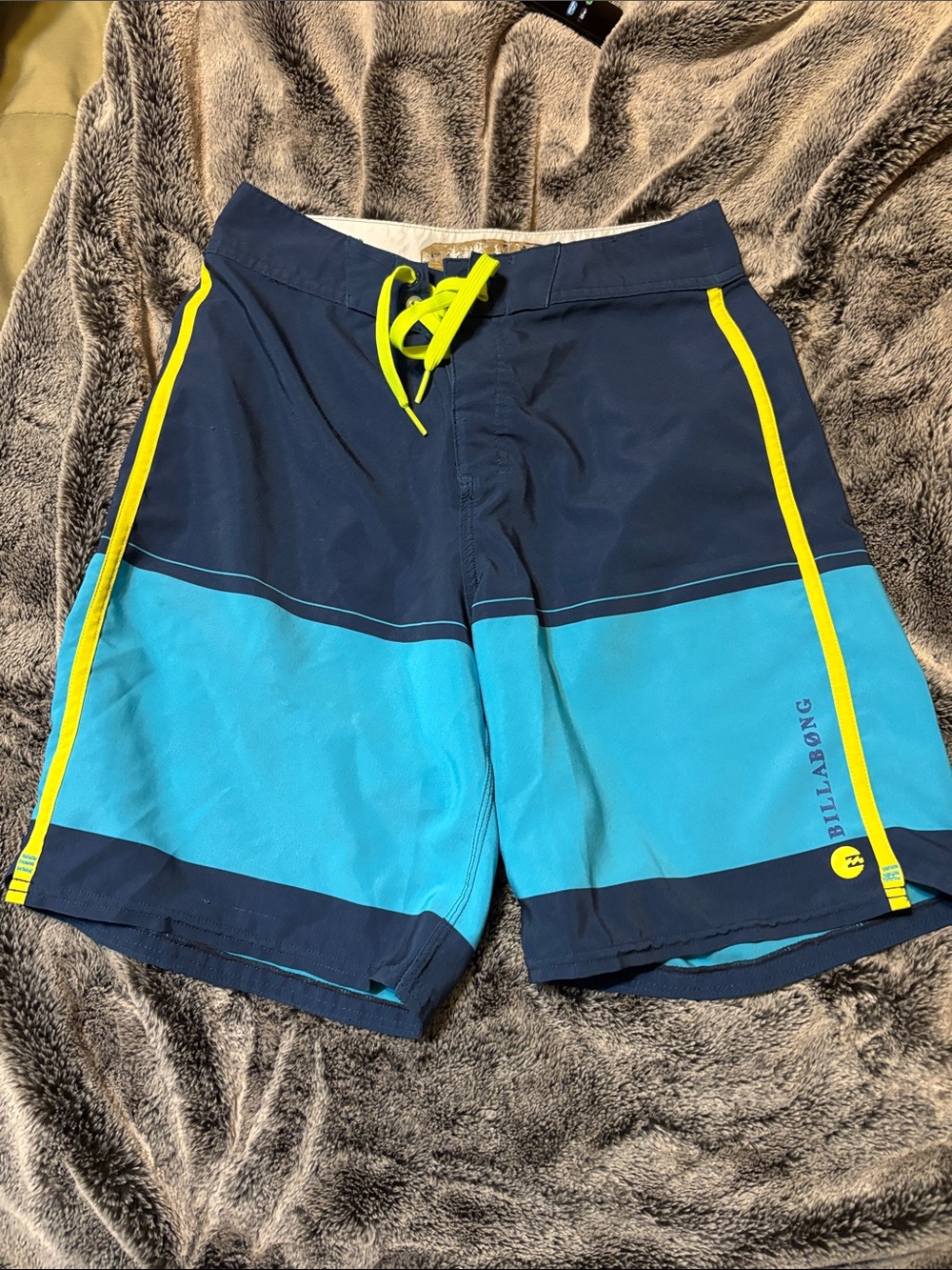Billabong Navy, Aqua & Neon Yellow Colorblock Board Shorts